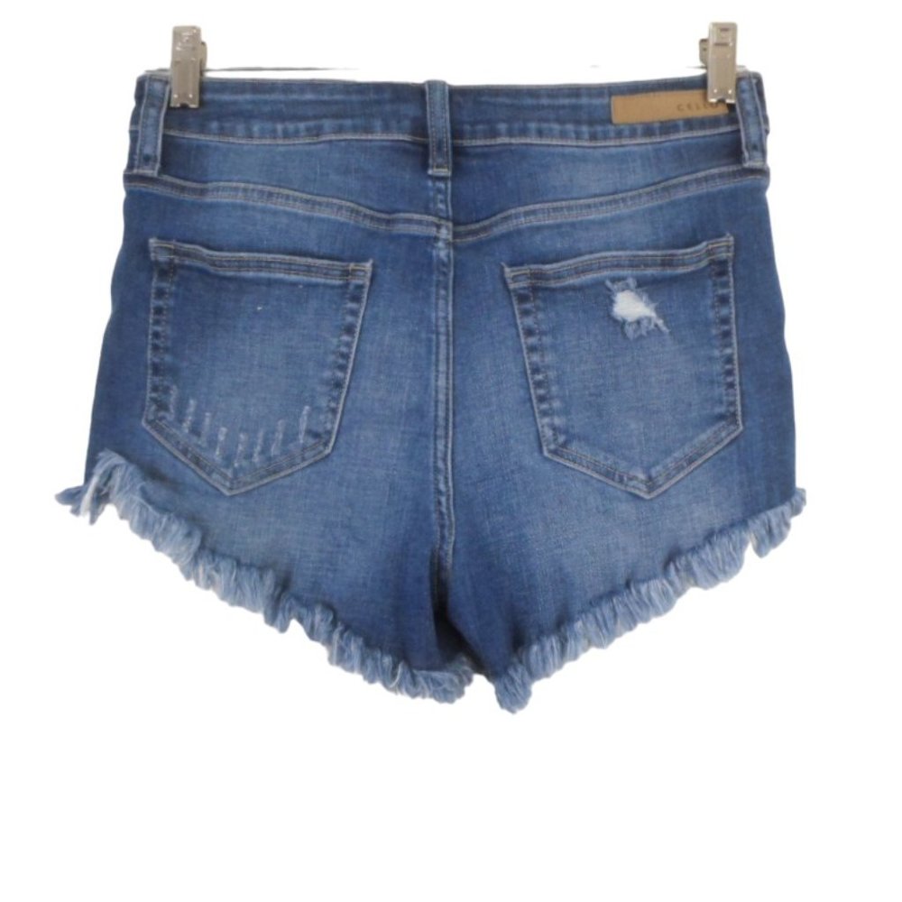 CELLO V Cut Frayed Mid Rise Distressed Blue Denim Shorts sz L Medium Wash - Picture 5 of 8